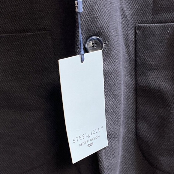 Steel & Jelly Blazer Mens 46 Navy Blue Textured Jacket Structured Office Career - Picture 3 of 14